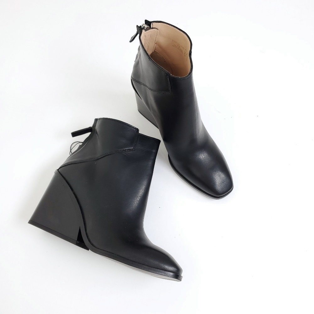 NEW Zara leather wedge block square ankle boot 6